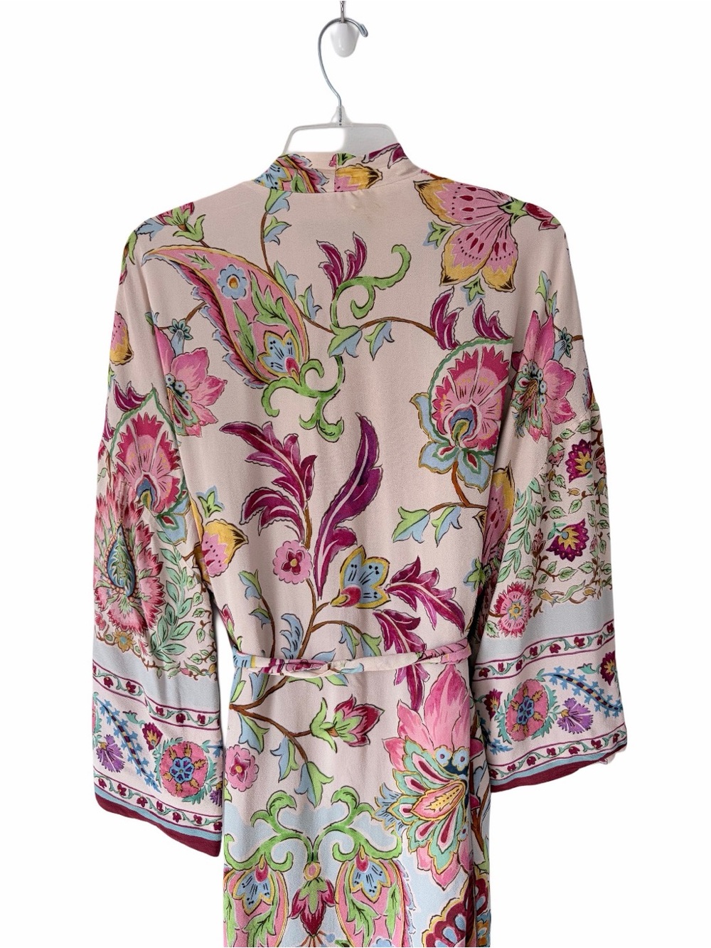 Zara Blush Pink Open Floral Belted Kimono Robe Duster size XS Side Slits - Picture 6 of 11